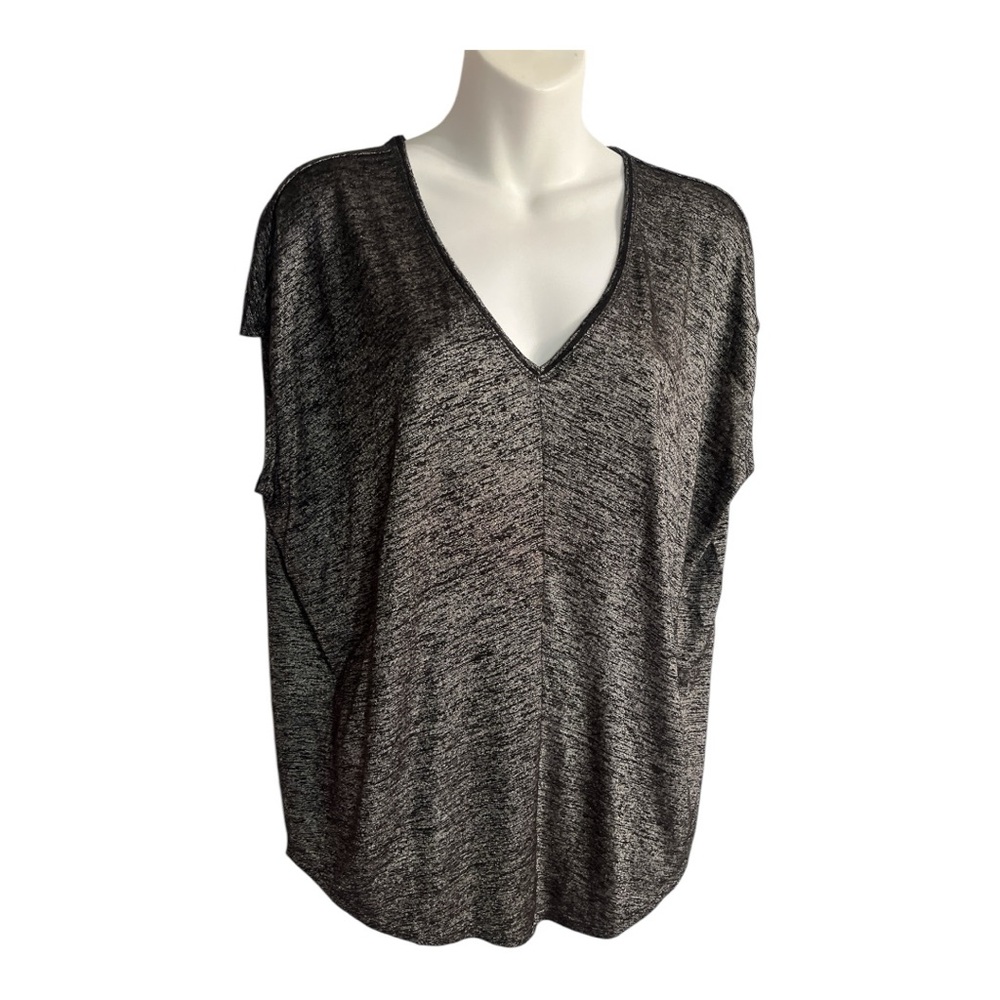 White House Black Market Black heather V Neck Top. Size large